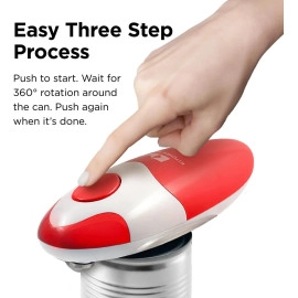 Kitchen Mama Electric Can Opener 2.0: Upgraded Blade Opens Any Can Shape - No Sharp Edge, Food-Safe, Handy with Lid Lift, Battery Operated Handheld Can Opener (Red V2)