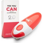 Kitchen Mama Electric Can Opener 2.0: Upgraded Blade Opens Any Can Shape - No Sharp Edge, Food-Safe, Handy with Lid Lift, Battery Operated Handheld Can Opener (Red V2)