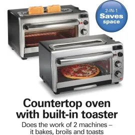 Hamilton Beach 2-in-1 Countertop Toaster Oven and Long Slot 2 Slice Toaster, 60 Minute Timer and Automatic Shut Off, Shade Selector, Stainless Steel