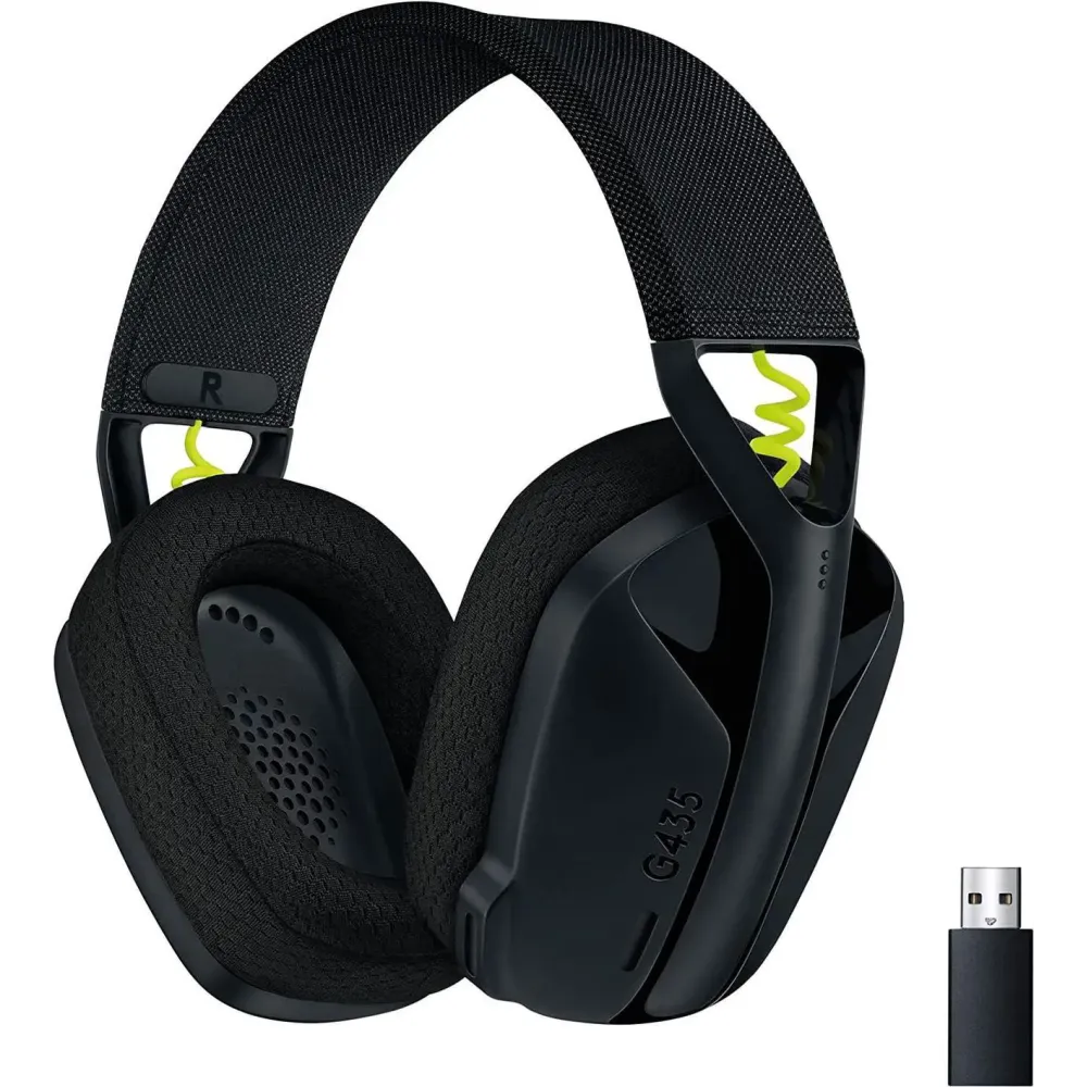 Logitech G435 LIGHTSPEED and Bluetooth Wireless Gaming Headset - Lightweight over-ear headphones, built-in mics, 18h battery, compatible with Dolby Atmos, PC, PS4, PS5, Nintendo Switch, Mobile - Black