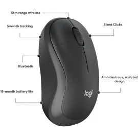 Logitech M240 Silent Bluetooth Mouse, Wireless, Compact, Portable, Smooth Tracking, 18-Month Battery, for Windows, macOS, ChromeOS, Compatible with PC, Mac, Laptop, Tablets (Graphite)