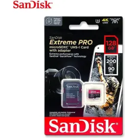 SanDisk 128GB Extreme PRO® microSD UHS-I Card with Adapter C10, U3, V30, A2, 200MB/s Read 90MB/s Write