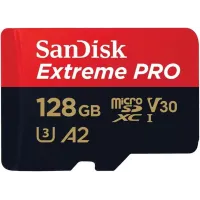 SanDisk 128GB Extreme PRO® microSD UHS-I Card with Adapter C10, U3, V30, A2, 200MB/s Read 90MB/s Write
