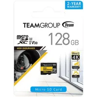 Team 128GB High Endurance microSDXC UHS-I U3, V30 Memory Card, designed for monitoring, Speed Up to 100MB/s
