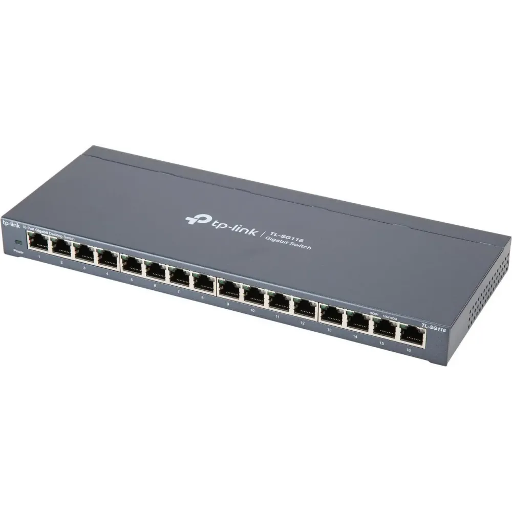 TP-Link 16 Port Gigabit Ethernet Network Switch, Desktop/ Wall-Mount, Fanless, Sturdy Metal w/ Shielded Ports, Traffic Optimization, Unmanaged, Limited Lifetime Protection