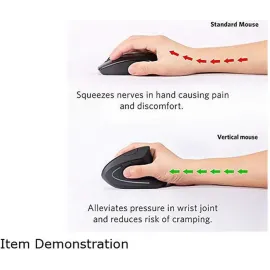 Anker 2.4G Wireless Vertical Ergonomic Optical Mouse, 800 / 1200 /1600 DPI, 5 Buttons for Laptop, Desktop, PC, Macbook - Black