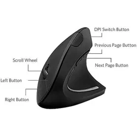 Anker 2.4G Wireless Vertical Ergonomic Optical Mouse, 800 / 1200 /1600 DPI, 5 Buttons for Laptop, Desktop, PC, Macbook - Black