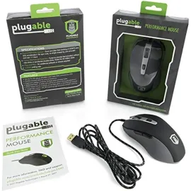 Plugable USB Mouse - Gaming, Adjustable DPI, Color LED, 6 Foot Braided Cable