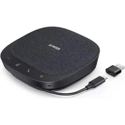 Anker PowerConf S330 USB Speakerphone, Conference Microphone for Home Office, Smart Voice Enhancement, Plug and Play, 360° Voice Coverage via 4 Microphones, and Powerful Sound