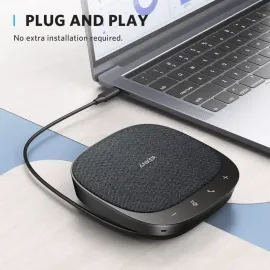 Anker PowerConf S330 USB Speakerphone, Conference Microphone for Home Office, Smart Voice Enhancement, Plug and Play, 360° Voice Coverage via 4 Microphones, and Powerful Sound