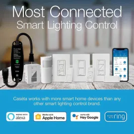 Caseta Smart Lighting Kit w/ Hub, 2 Original Dimmer Switches, 2 Pico Remotes, & More, for LED Bulbs, Works w/ Alexa, Homekit, Google Home, 150W Single-Pole/3-Way, P-BDG-PKG2W-A