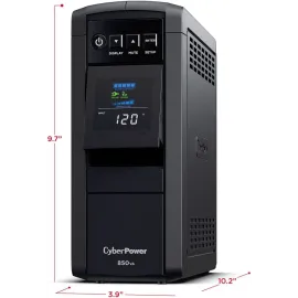 CyberPower CP850PFCLCD PFC Sinewave UPS Systems - 850VA/510W, 120 VAC, NEMA 5-15P, Mini-Tower, Sine Wave, 10 Outlets, LCD, PowerPanel