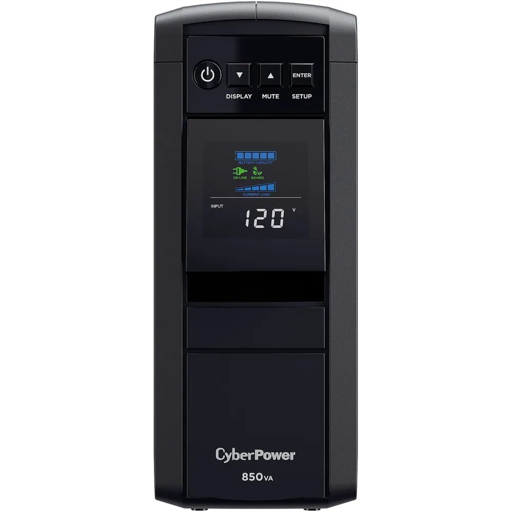 CyberPower CP850PFCLCD PFC Sinewave UPS Systems - 850VA/510W, 120 VAC, NEMA 5-15P, Mini-Tower, Sine Wave, 10 Outlets, LCD, PowerPanel