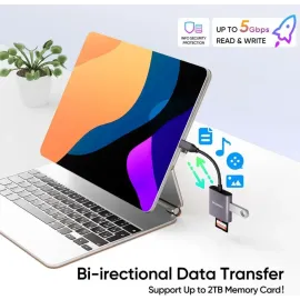 Duomigo 3-in-2 USB C SD TF Card Reader for iPhone/iPad/Mac/Laptop, Dual Connector Memory Card Adapter with USB OTG, Plug and Play